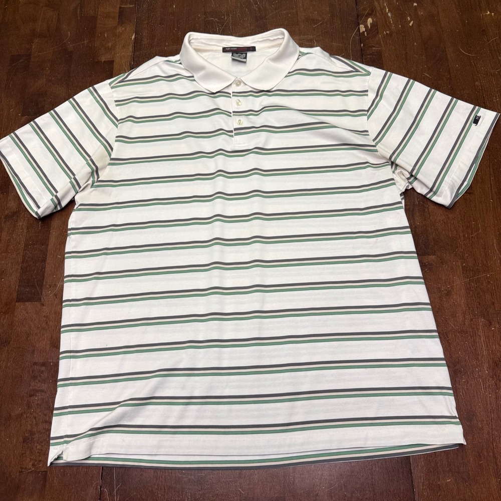 Tiger Woods Collection Polo Shirt Mens XXL White Striped Dri-FIT 359325-112